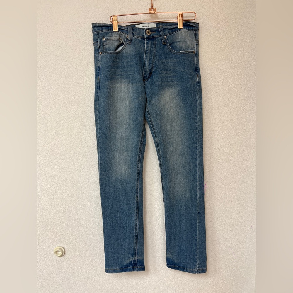 Six Lincoln Jeans Mens 30x30 Blue Stretch Skinny Fit Medium Wash Denim